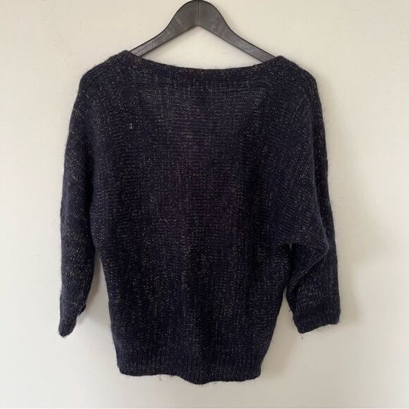 H&M Navy Gold Metallic‎ Wool Blend Cable Knit Cardigan - Picture 2 of 7